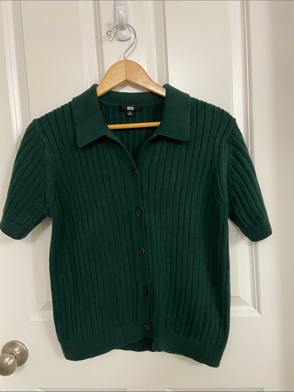 Uniqlo Dark Green Ribbed Short-Sleeve Button Cardigan